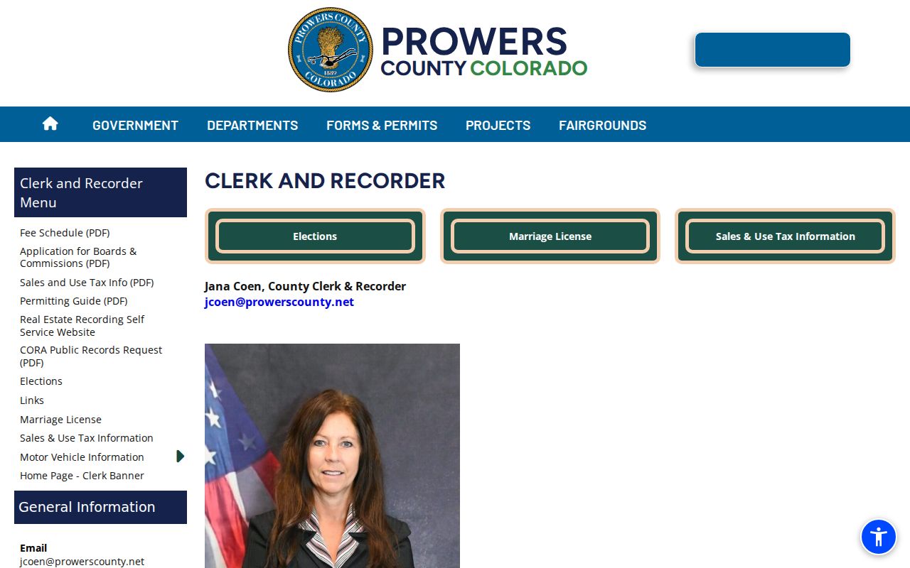Prowers County Clerk of Court records split with county clerk page
