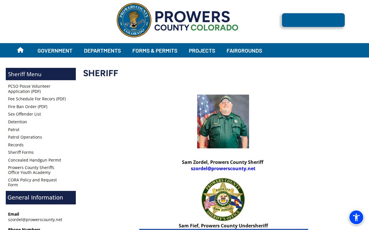 Prowers County arrest records sheriff office page
