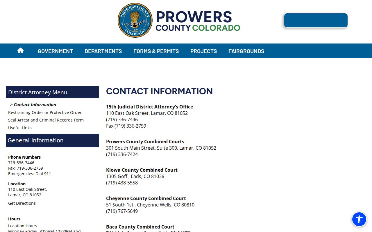 Prowers County criminal court records District Attorney contact information