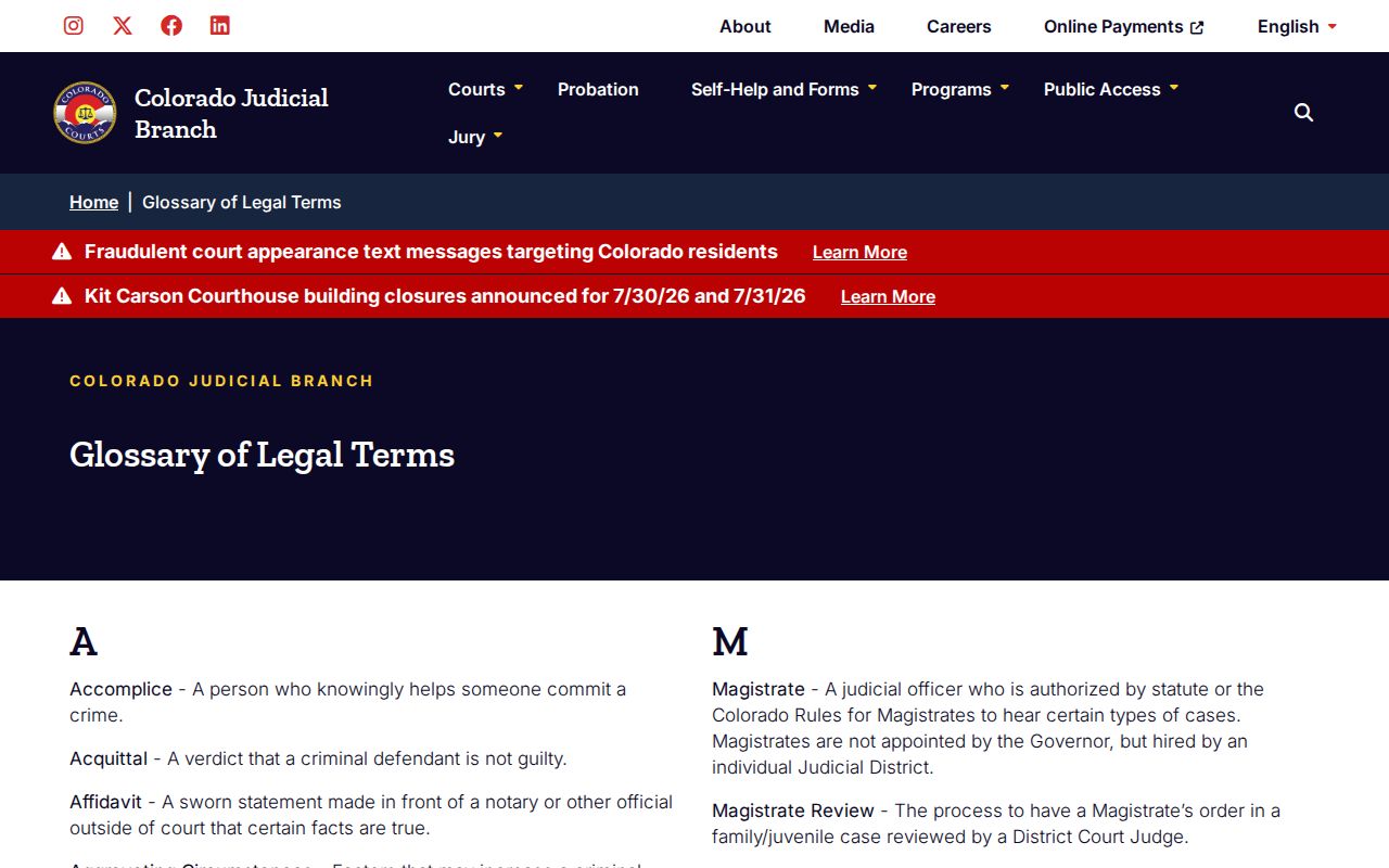 Prowers County District Court legal terms and record glossary