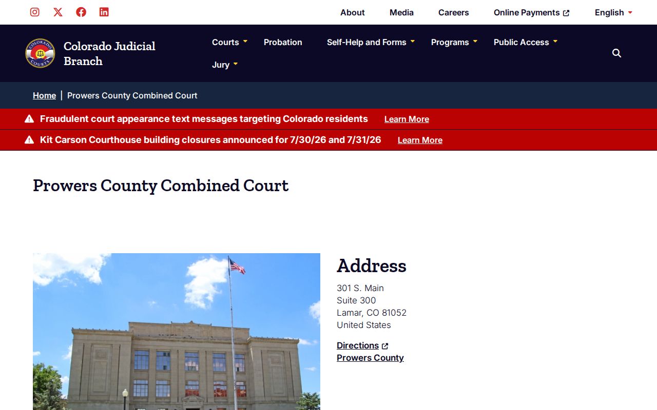 Prowers County court records Combined Court location page