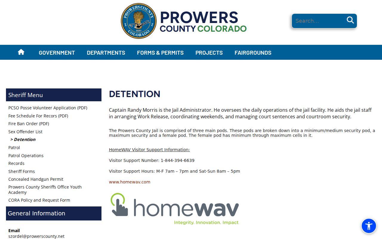 Prowers County inmate records detention page